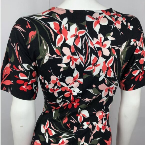 APT.9 Womens Dress Sz Small V-Neck Short Sleeves Flower A-Line Flowy Black Pink - Picture 4 of 11